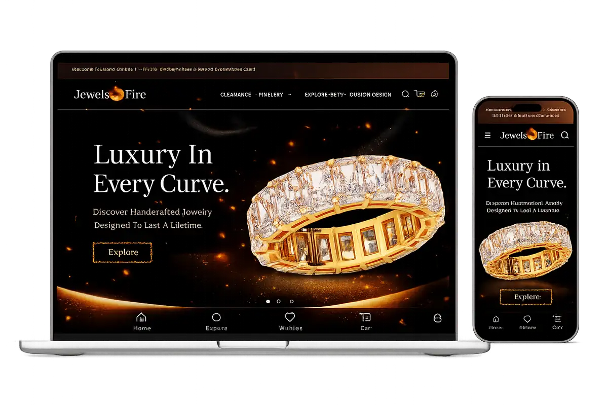 Jewels On Fire on a laptop and a phone